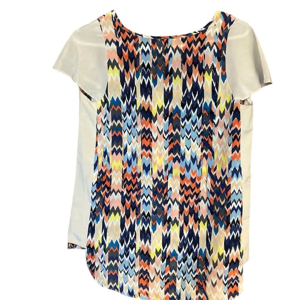 Maeve Women's Silk Blouse XS‎ Multicolor Geometric Short Sleeve Casual